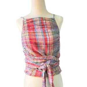 Free People Multicolor soft cotton Plaid Women's strappy wrap waist Top new nwt